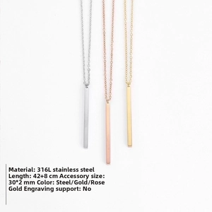 Detailed specs of 316L stainless steel bar necklaces in silver, gold and rose gold tones