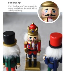 Detail view showing functional lever for moving mouth on 15cm wooden nutcracker soldiers