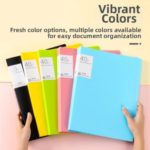 Detail view of colorful A4 40-page display books made of durable matte PP plastic