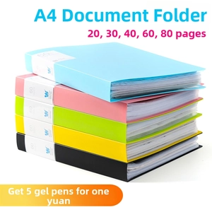 Close-up of A4 matte folders in blue, pink, green, yellow and black with multi-page options