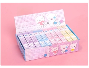 Detail of AIHAO 30pcs pastel eraser set featuring cute cartoon rabbit and bear illustrations