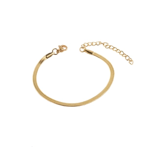 Gold-plated stainless steel flat snake bone chain bracelet with lobster clasp and extender