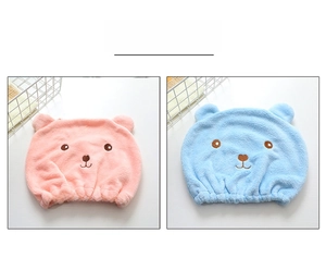 Detailed comparison of pink and blue microfiber hair towels with cute bear embroidery