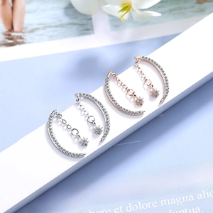 Sparkling moon and star drop earrings in silver and rose gold finish for women