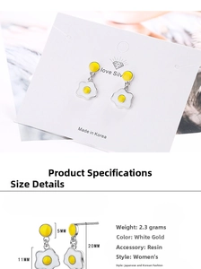 Detailed dimensions of handmade poached egg drop glue earrings with silver-tone finish