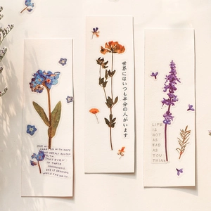 Aesthetic PET floral stickers featuring blue, orange, and purple botanical designs for DIY