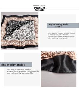 Detail of satin paisley square scarf showing smooth fabric texture and fine edge stitching