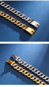 Macro detail of iced-out Cuban link bracelets in 18K gold and silver with diamond accents