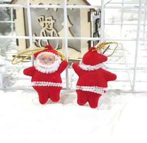 Detailed front and back view of a 2-inch red flocked Santa Claus Christmas tree ornament