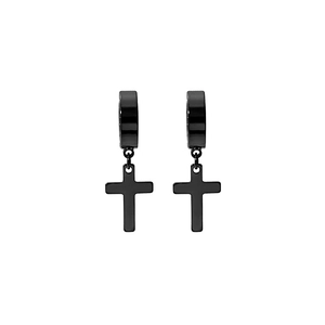 Minimalist black stainless steel hoop earrings with cross pendant for men and women