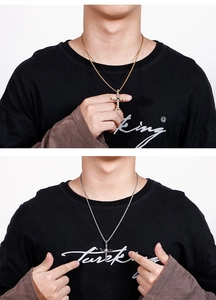 Men wearing gold and silver stainless steel cross necklaces with twisted rope chains