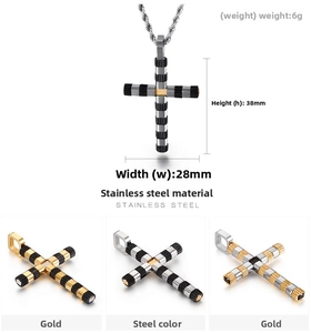 Detailed view of 38x28mm stainless steel cross pendant with textured circular patterns