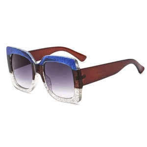 Lunettes de soleil carrées oversize à dégradé tricolore pailleté avec des verres foncés chic