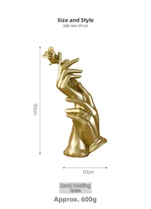 Detailed dimensions of gold resin rose sculpture showing 30cm height and 10cm width
