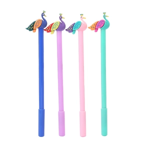 Cute cartoon peacock gel pens set for students, colorful pens in blue pink purple and green