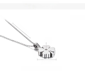 Technical drawing of clover pendant necklace in stainless steel with zircon inlay details