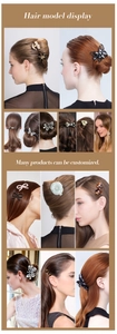 Hair model display showcasing acetate hair clips in ponytail and bun styling