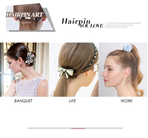 Three acetate hair clips shown in banquet, life, and work styling scenarios