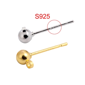 Copper Silver Gold Plated Round Ball Stud Earring Findings With Loop DIY Jewelry Making Accessories Material