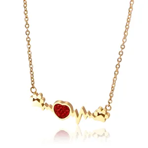 Collier Rythme Cardiaque En Acier Inoxydable Avec Cœur En Zircon Rouge Et Pendentif Patte De Chat Bijoux Mode Femme