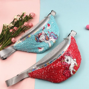 Unicorn sequin fanny pack set in blue and red colors for girls with adjustable straps