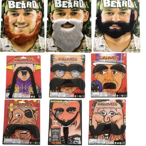 Halloween fake mustache set featuring 9 styles of black and brown facial hair props