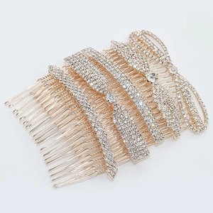 Elegant gold alloy hair comb with sparkling rhinestones in a butterfly crown design