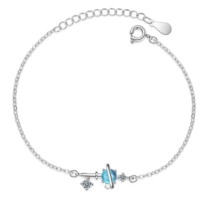 Blue planet dream galaxy bracelet in silver finish with sparkling star zircon charms