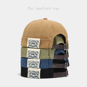 Vintage Docker Hat Ohne Krempe Baumwolle Canvas Retro Landlord Cap Verstellbarer Lederriemen Bären Aufnäher Unisex
