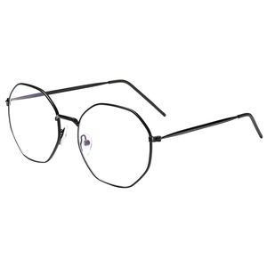 Octagonal black metal glasses frame with geometric design and clear lenses for men and women