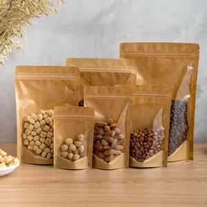 Eco-friendly kraft paper stand-up pouches with clear window for tea and nut packaging