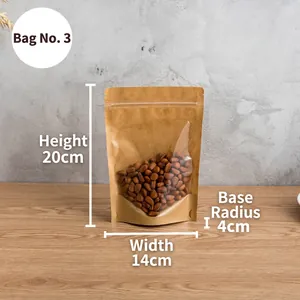 Size No.3 brown kraft paper stand up pouch 14x20cm with transparent window for nuts