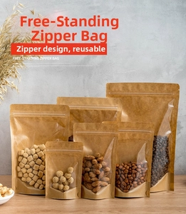 Detailed comparison of various sizes of kraft paper stand-up pouches with clear windows