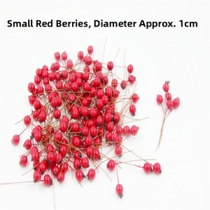 Detail of 1cm red faux berries with wire stems for Christmas wreath DIY and floral decor