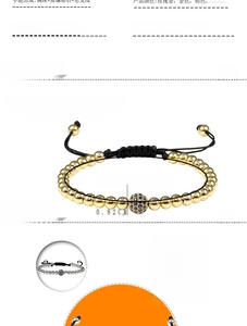 Detail of adjustable woven bracelet showing 5mm copper beads and micro-pave zircon ball