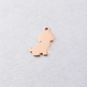Detailed view of rose gold puppy dog charm pendant with top ring for DIY jewelry making