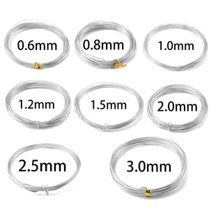 Multiple sizes of silver aluminum craft wire rolls from 0.6mm to 3.0mm thickness