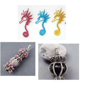 Handmade seahorse pendants and gemstone jewelry crafted with colorful aluminum craft wire