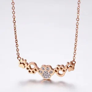 Collier Pendentif Empreinte De Patte Acier Inoxydable Zircone Cubique Bijoux Élégants Pour Femmes