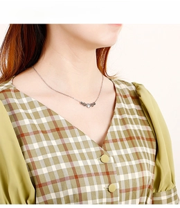 Détail du collier en acier inoxydable argenté avec pendentif en forme de cœur et patte