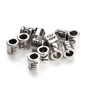Antique silver plated 12 zodiac signs large hole beads for DIY jewelry making