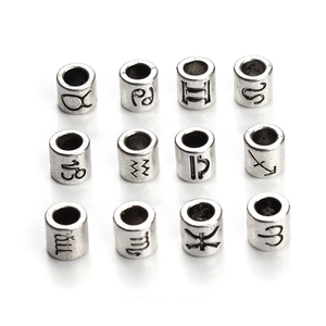 Alloy Zodiac Spacer Beads Large Hole Cylindrical For DIY Bracelet Jewelry Making Antique Silver Plated Vintage Style