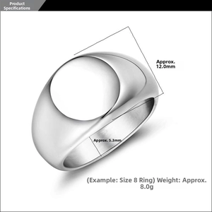 Detailed size parameters of 12mm wide flat top polished titanium steel ring
