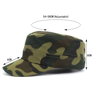 Men's camouflage flat top military hat for outdoor camping with adjustable dimensions