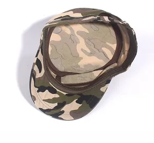 Detail shot of camo military cap interior showing sweatband and durable stitching