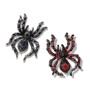 Exaggerated spider brooches with blue and red rhinestones for Halloween fashion