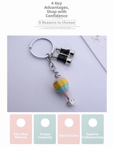 Detail view of zinc alloy keychain featuring enamel hot air balloon with sparkling rhinestones