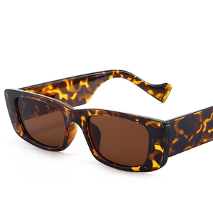 Retro tortoise shell rectangle sunglasses with brown lenses shown at a 45-degree angle