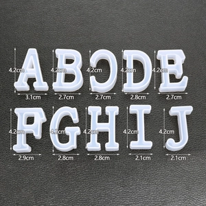 Detail showing dimensions of translucent silicone letter molds for DIY resin crafts
