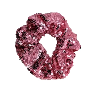 Sparkly pink sequined scrunchie with high-elasticity band for stage performance